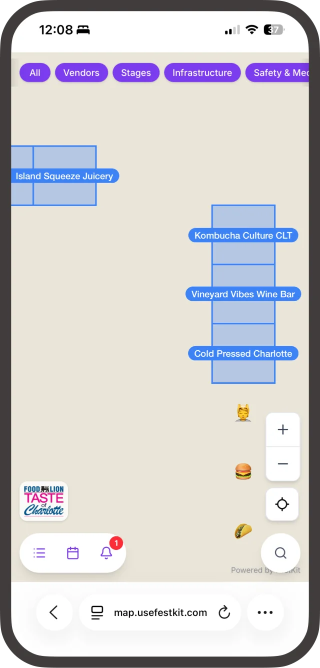 FestKit attendee map on a phone